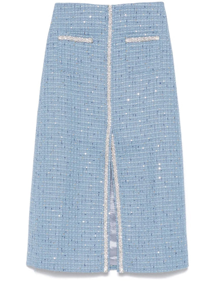 Sequin-Embellished Tweed Midi Skirt