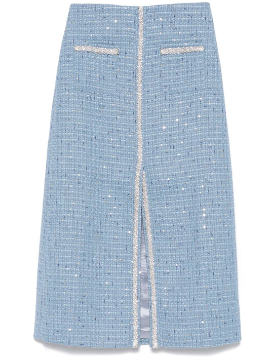 Sequin-Embellished Tweed Midi Skirt