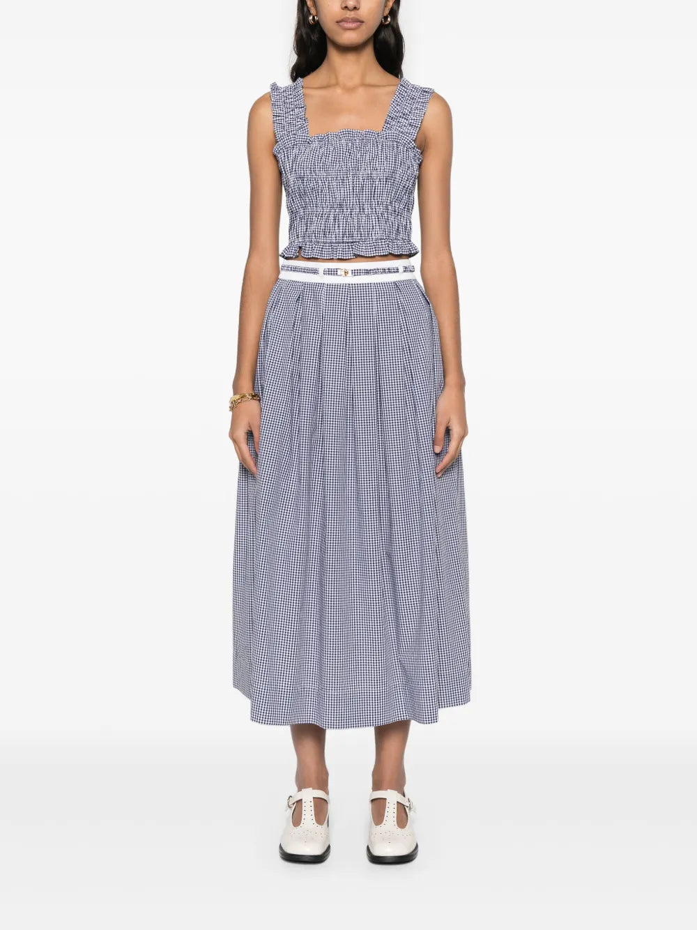 Gingham-Pattern Midi Skirt