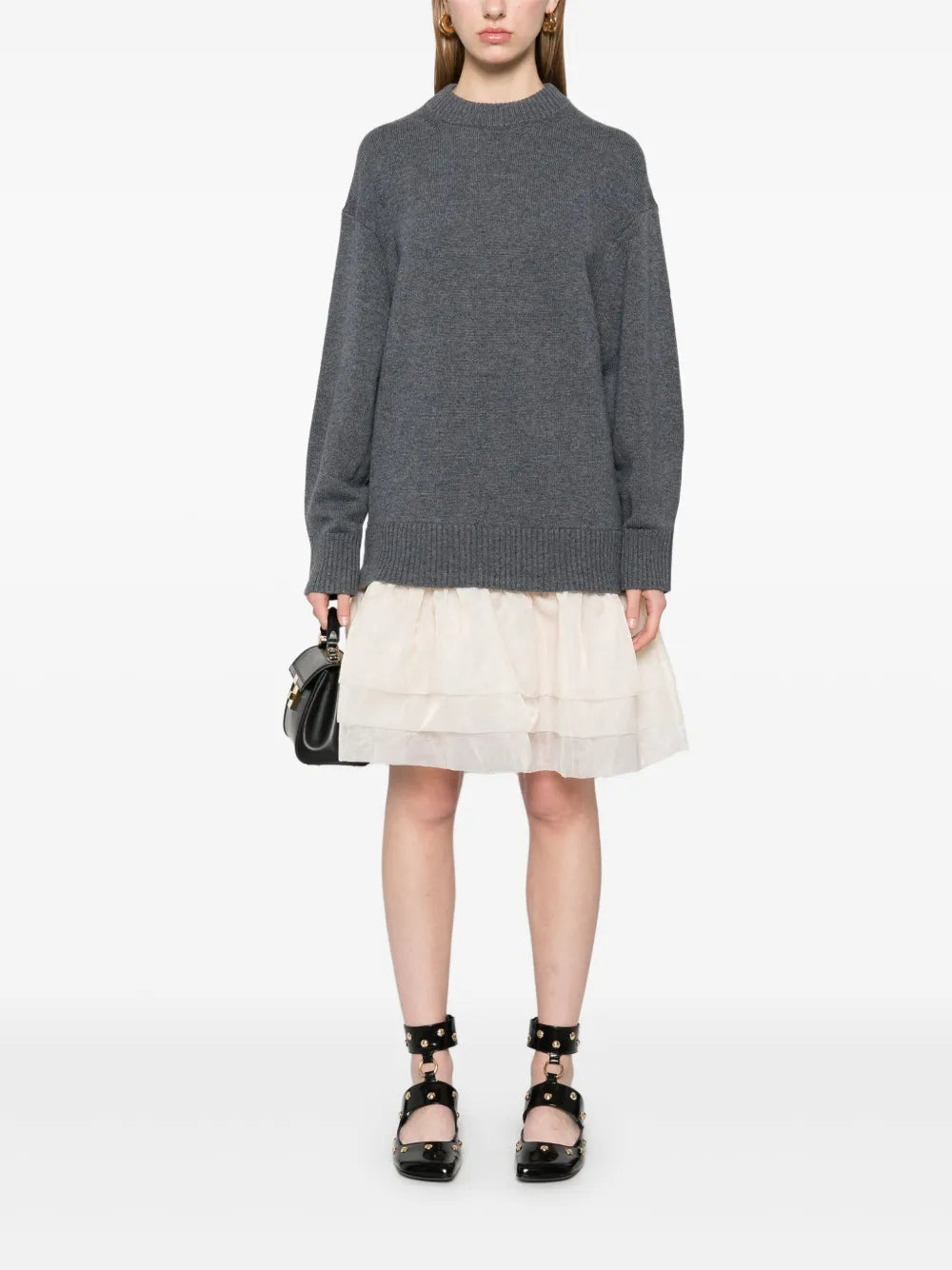 Wool-Organza Dual-Fabric Dress