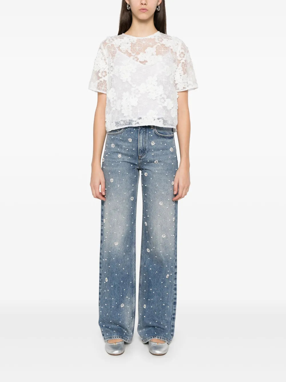 Wide-Leg Embroidered Jeans