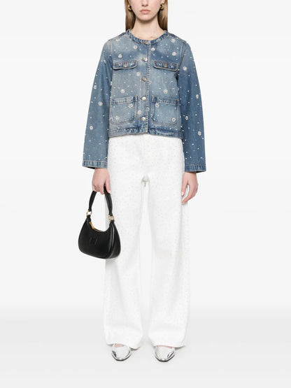Rhinestone-Embellished Wide-Leg Jeans