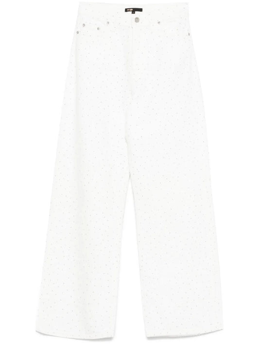 Rhinestone-Embellished Wide-Leg Jeans