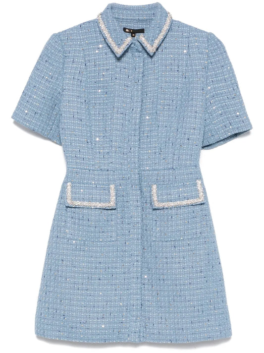 Sequin-Embellished Tweed Mini Dress