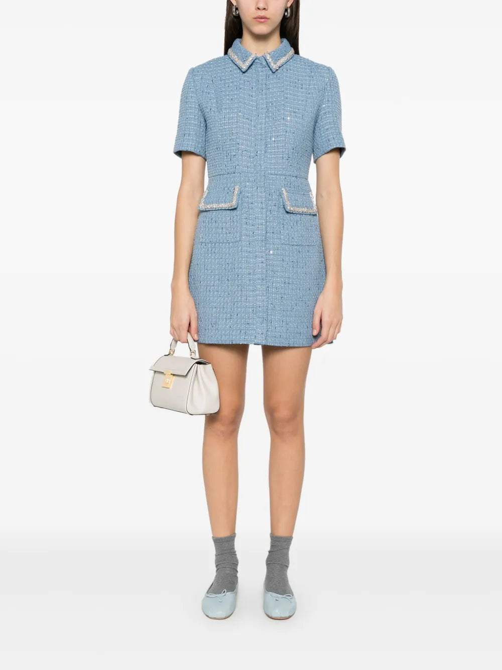 Sequin-Embellished Tweed Mini Dress
