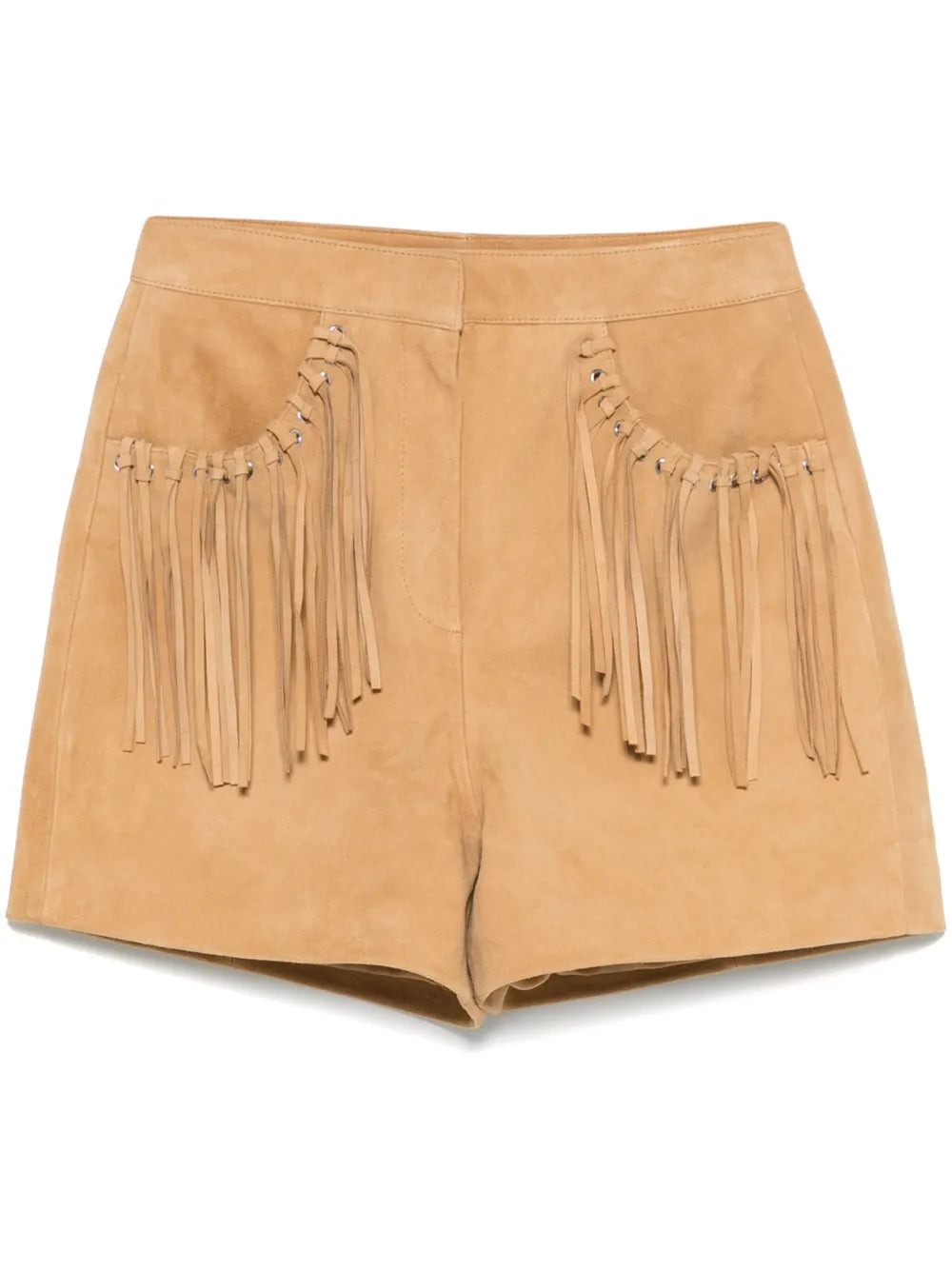 Fringe-Detail Suede Shorts