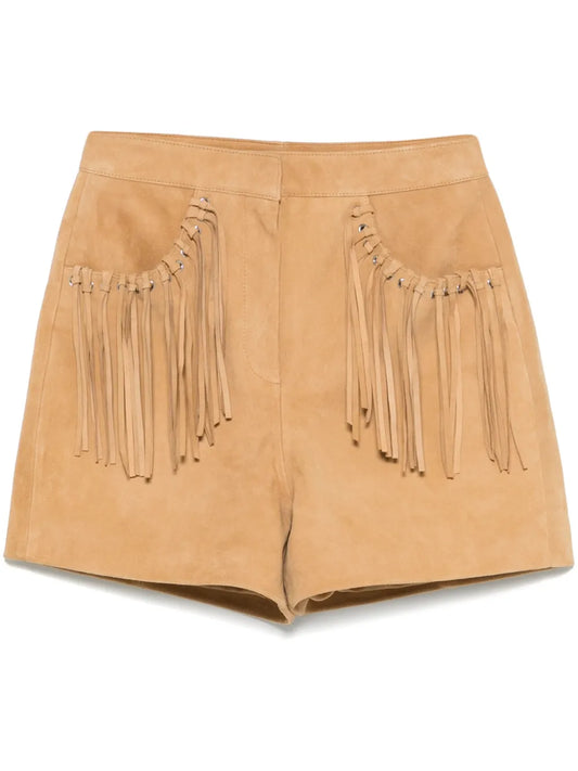 Fringe-Detail Suede Shorts