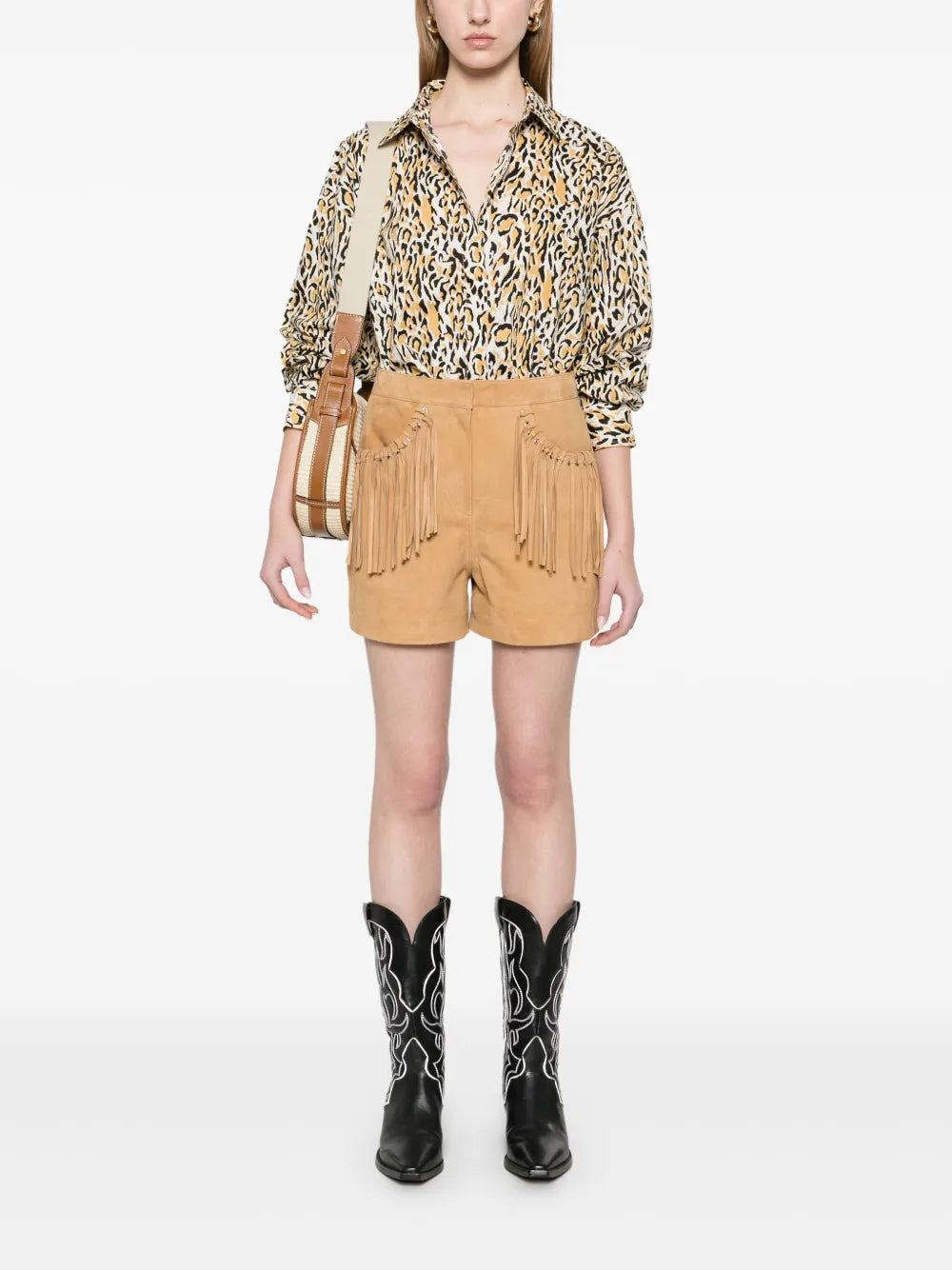 Fringe-Detail Suede Shorts