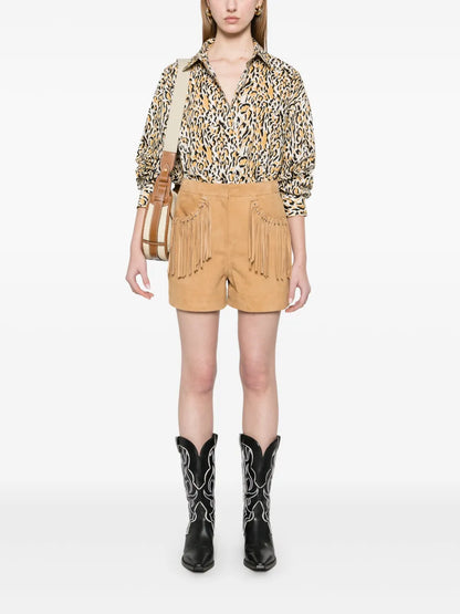 Fringe-Detail Suede Shorts