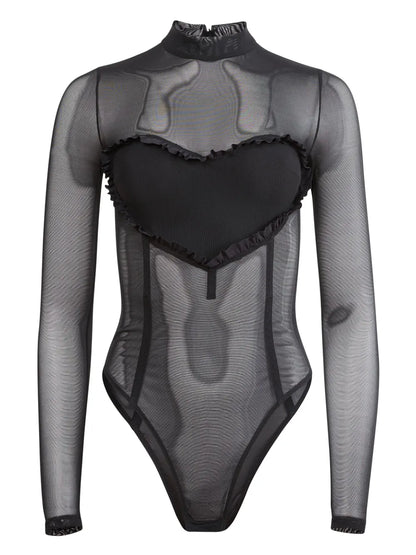 Mesh Ruffle Heart Bodysuit