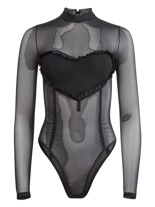 Mesh Ruffle Heart Bodysuit