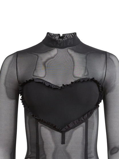Mesh Ruffle Heart Bodysuit