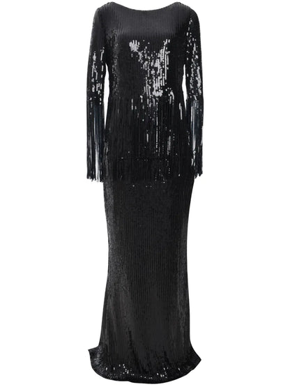 Sequin-Embellished Matrix Fringed Dress