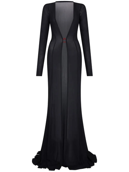 Logo-Shark Mesh Maxi Dress