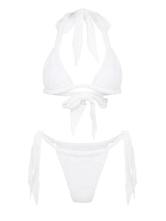 Tie-Fastening Shark-Jacquard Bikini Bottoms