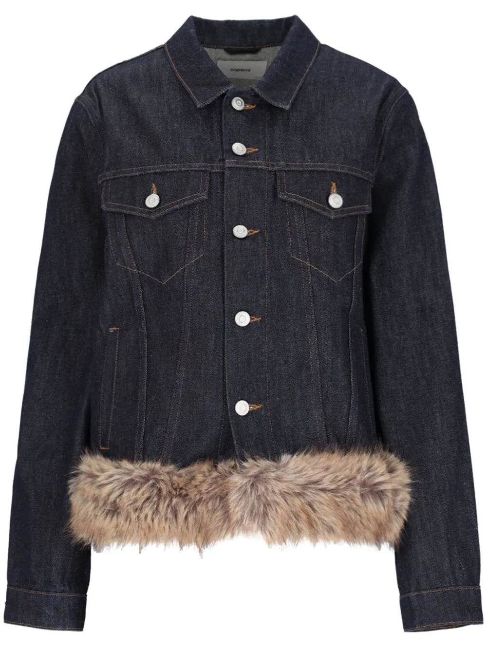 Faux-Fur Hem Denim Jacket