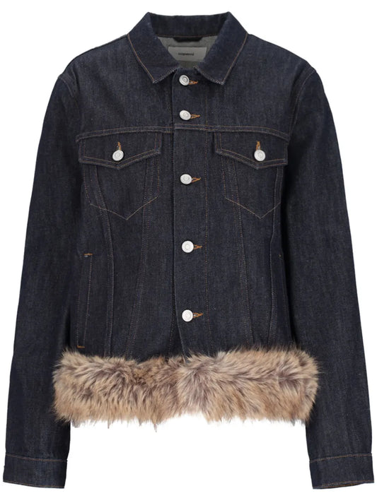 Faux-Fur Hem Denim Jacket
