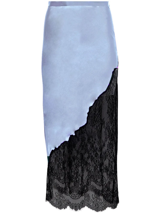 Lace-Appliqué Midi Skirt
