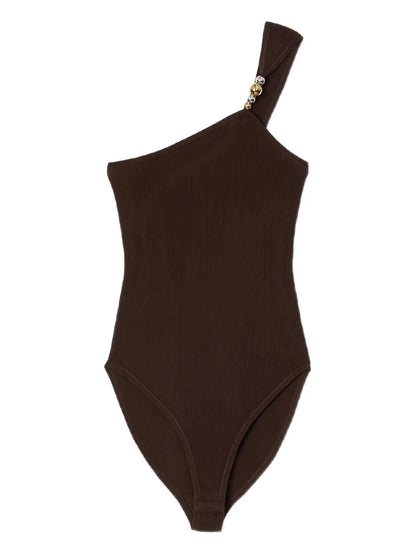 Bead-Detail Asymmetric Bodysuit