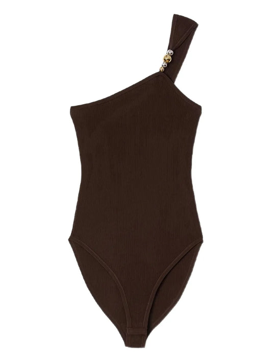 Bead-Detail Asymmetric Bodysuit