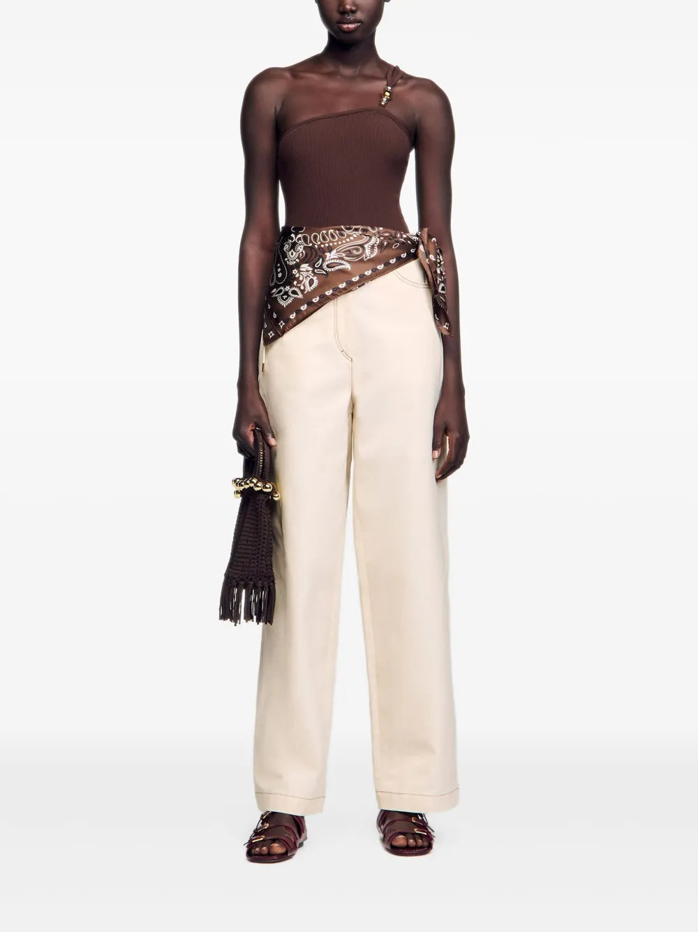Bead-Detail Asymmetric Bodysuit