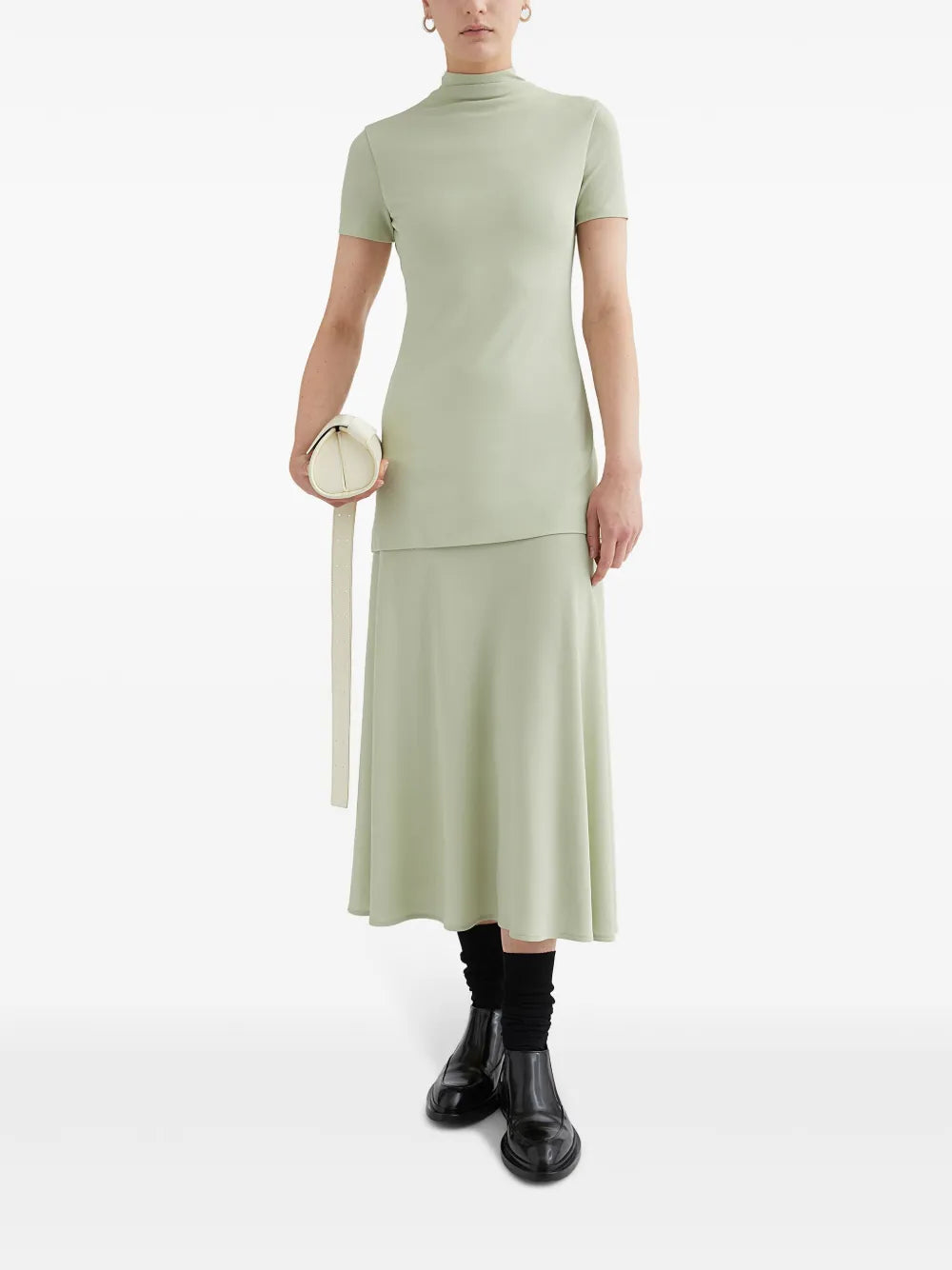 High-Neck Fluid Midi Dress