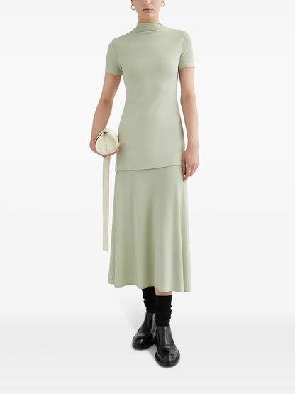 High-Neck Fluid Midi Dress