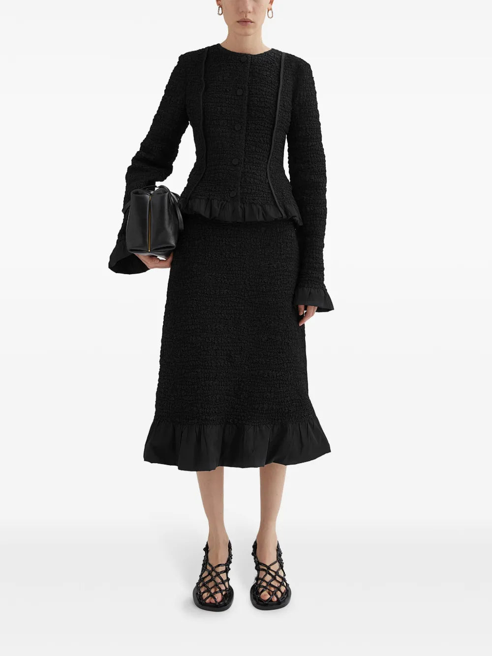 Crinkled A-Line Midi Skirt