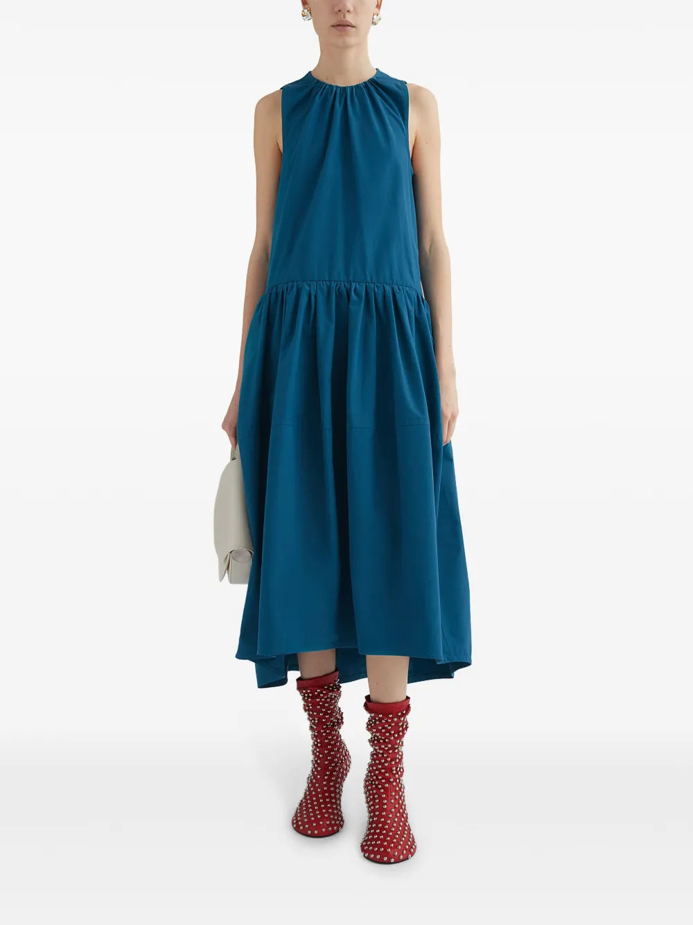 Pleat-Detail Midi Dress