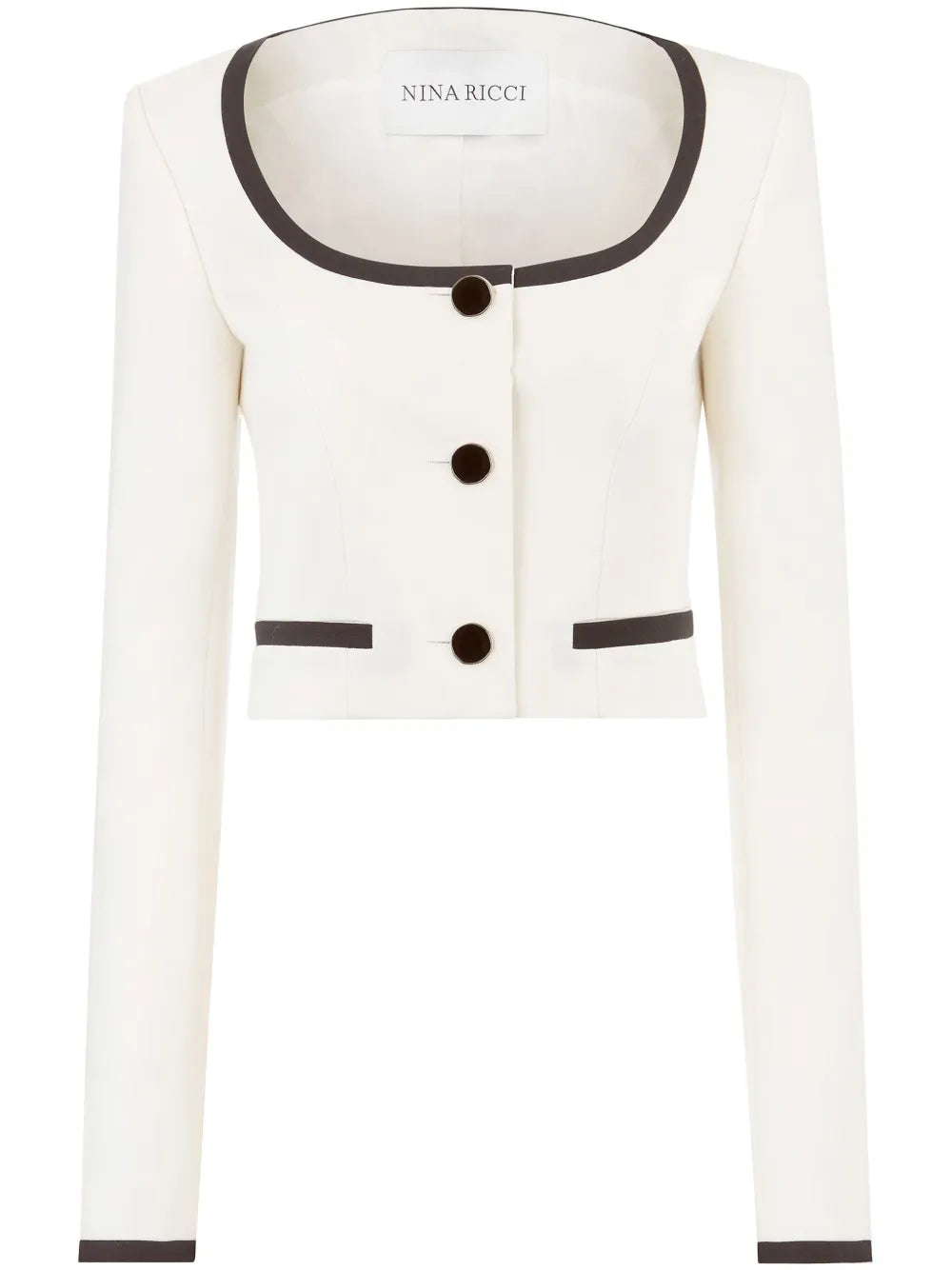 Round-Neck Two-Tone Crop Jacket