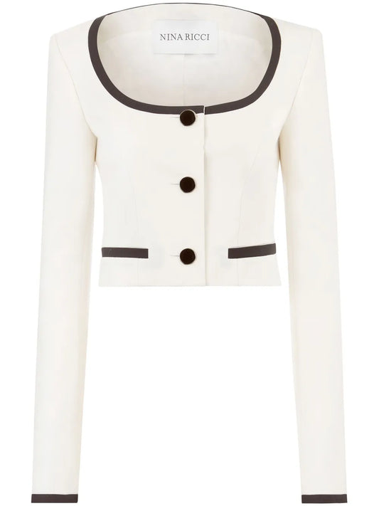 Round-Neck Two-Tone Crop Jacket