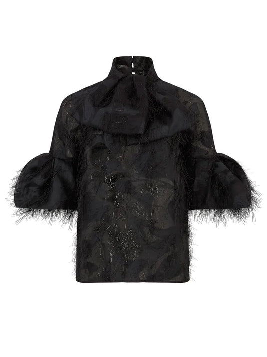 Puff-Sleeve Lavaliere Blouse