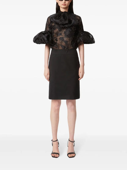 Puff-Sleeve Lavaliere Blouse