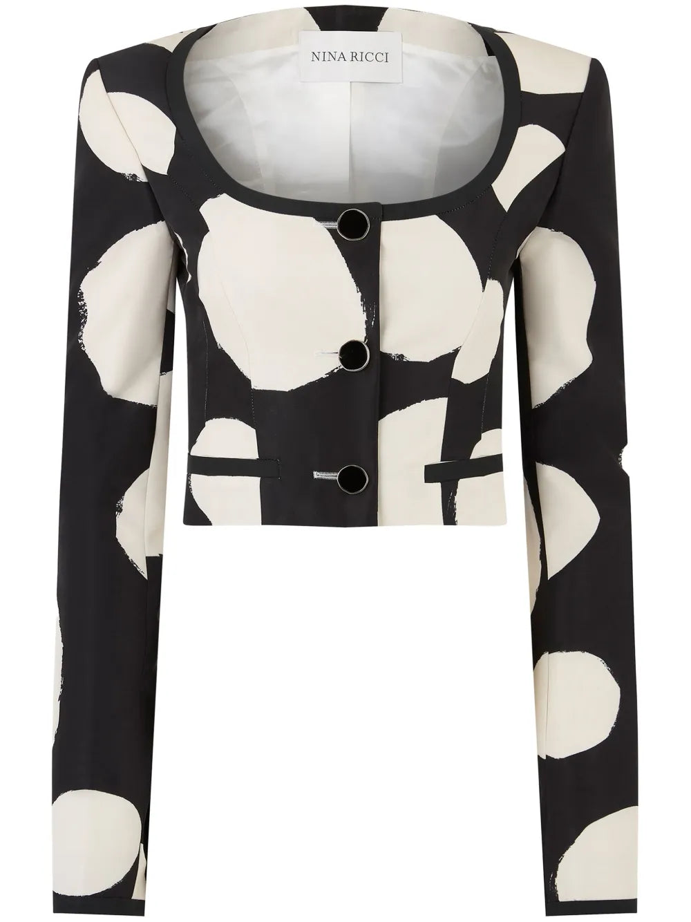 Round-Neck Patterned Crop Jacket