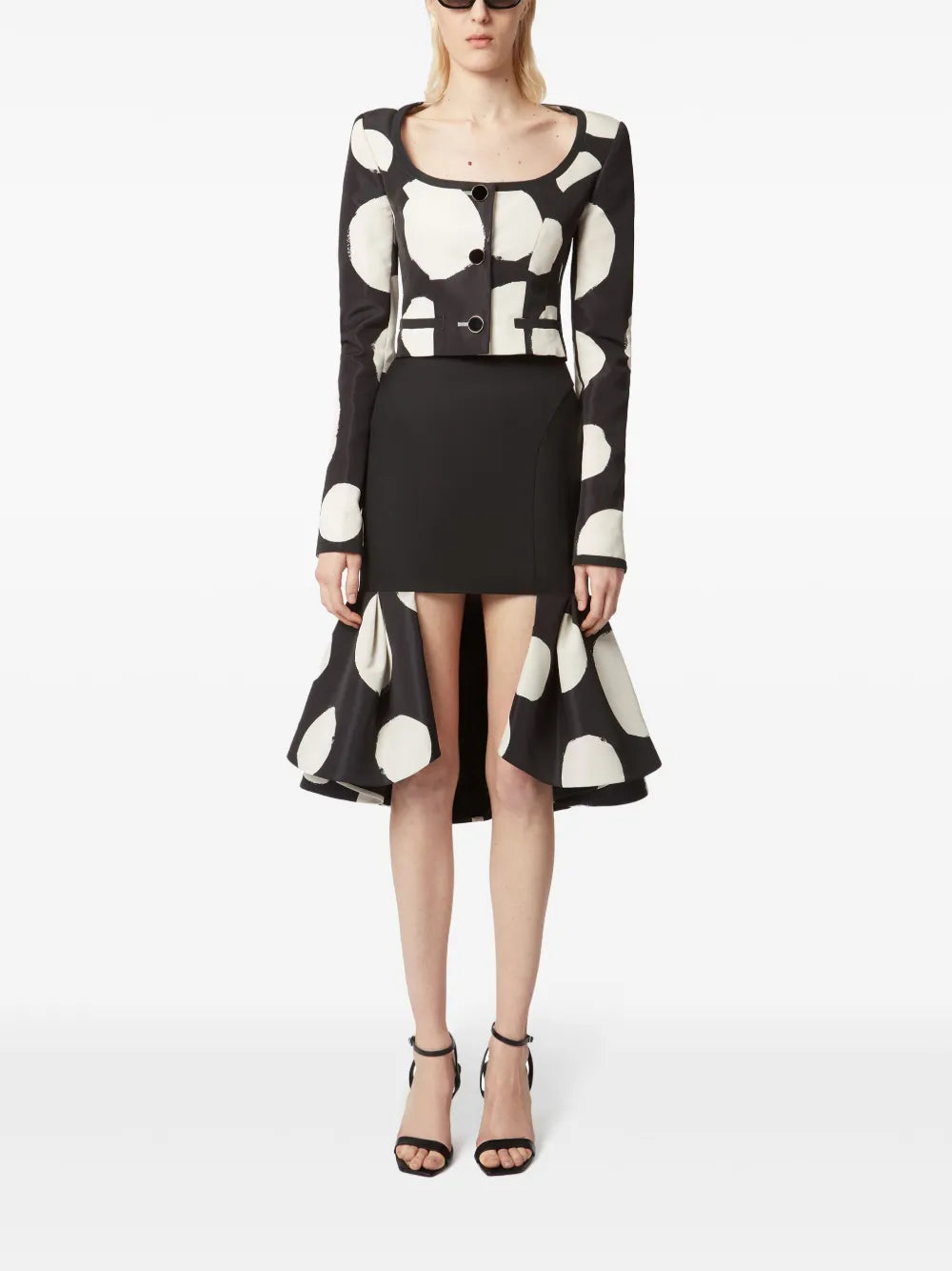 Round-Neck Patterned Crop Jacket