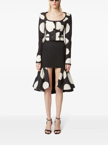 Round-Neck Patterned Crop Jacket