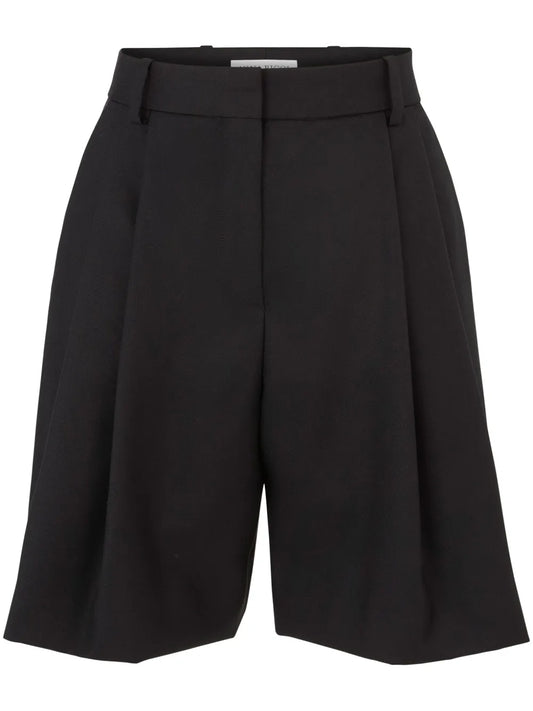 Pleat-Detail Wide-Leg Wool Shorts