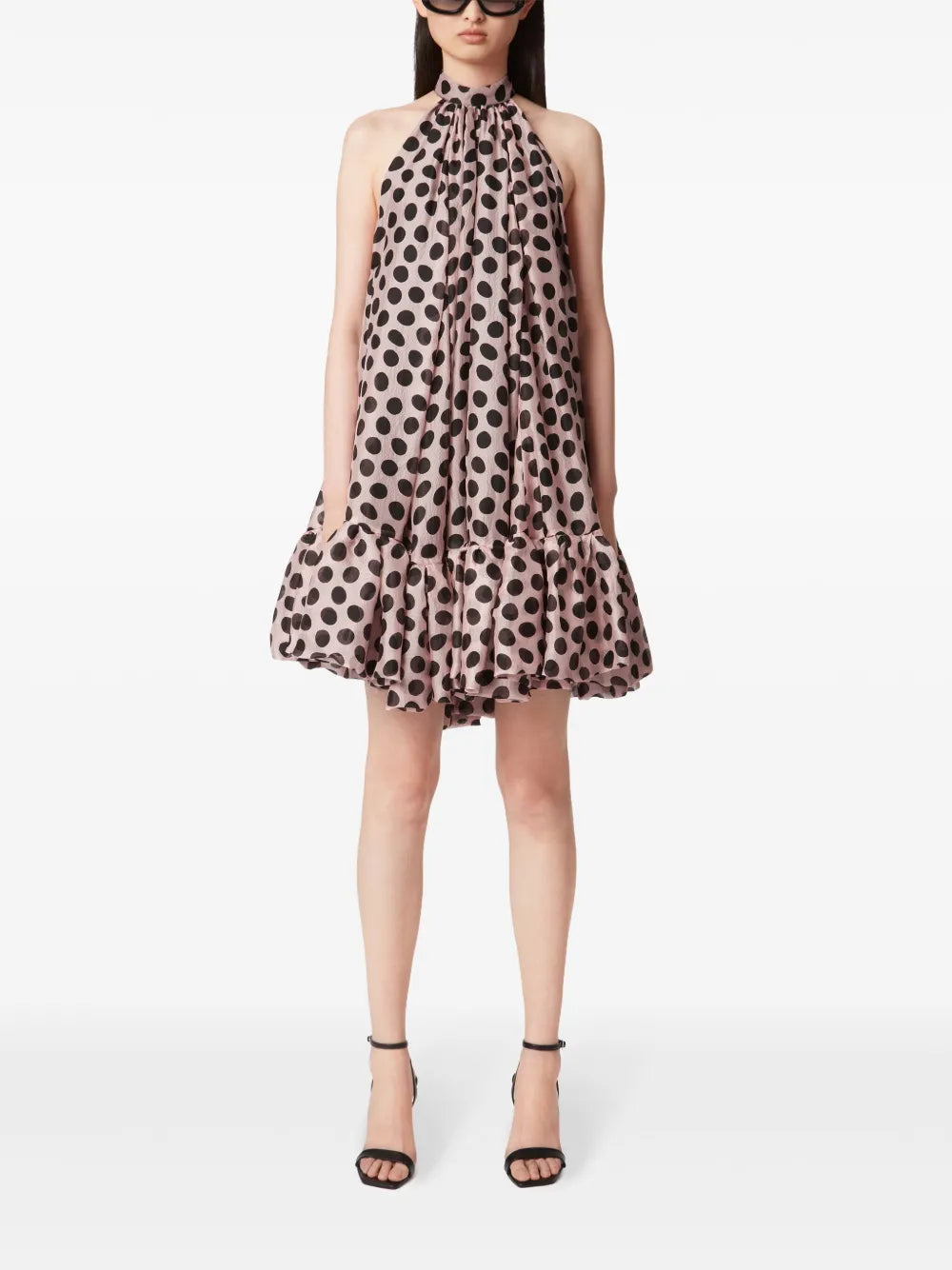 Peplum-Hem Halterneck Mini Dress