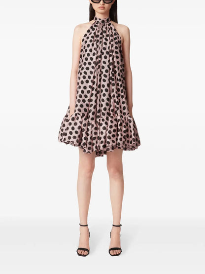 Peplum-Hem Halterneck Mini Dress