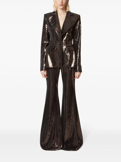 Sequin-Embellished Flared Trousers