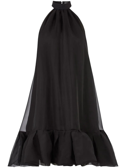 Peplum-Hem Halterneck Mini Dress