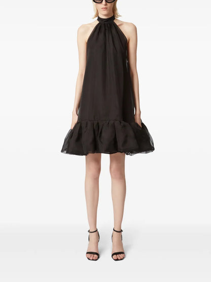 Peplum-Hem Halterneck Mini Dress