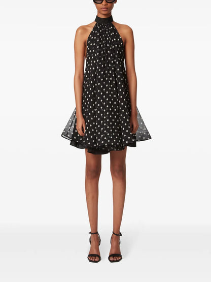 Peplum-Hem Halterneck Mini Dress