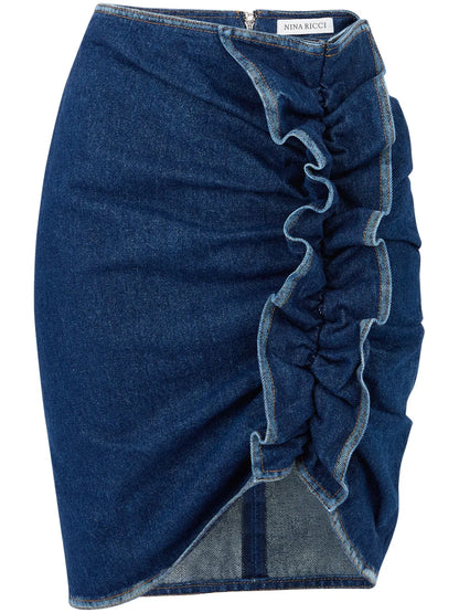 Draped Denim Skirt
