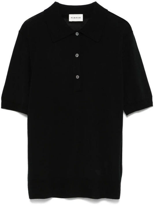 Fine-Knit Polo Top