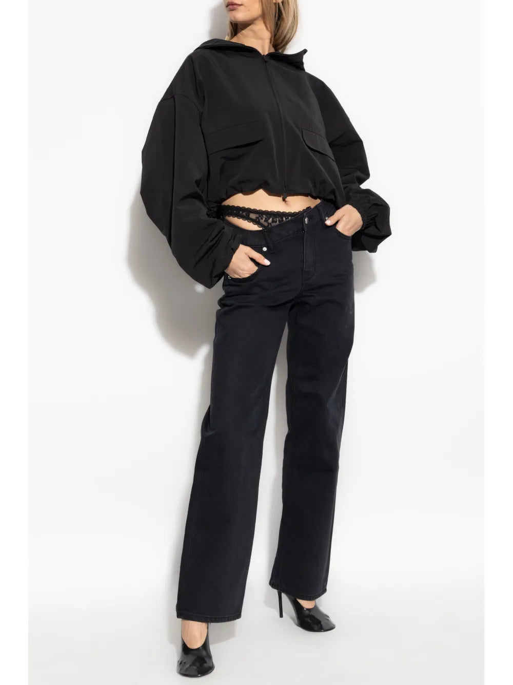 Lace-Detailing Straight Jeans