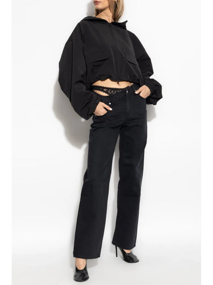 Lace-Detailing Straight Jeans