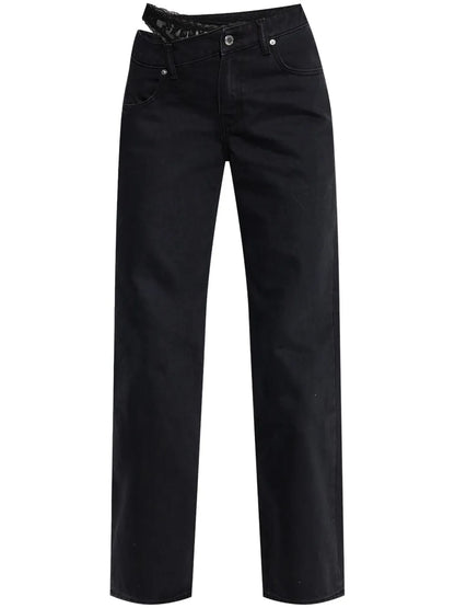 Lace-Detailing Straight Jeans