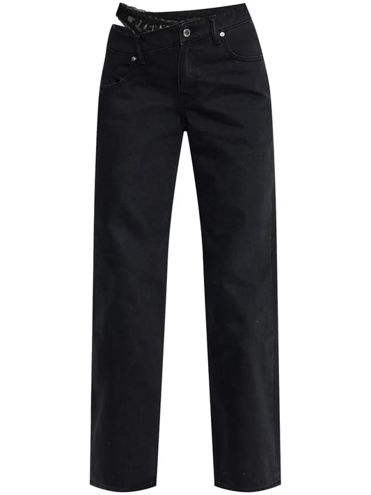 Lace-Detailing Straight Jeans