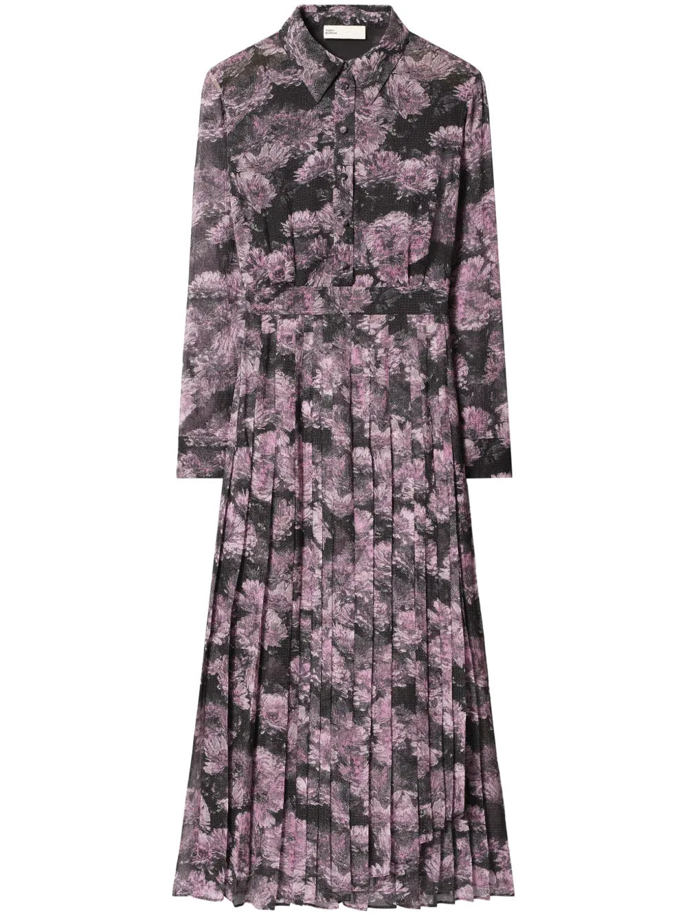 Floral-Print Pleated Silk Dress